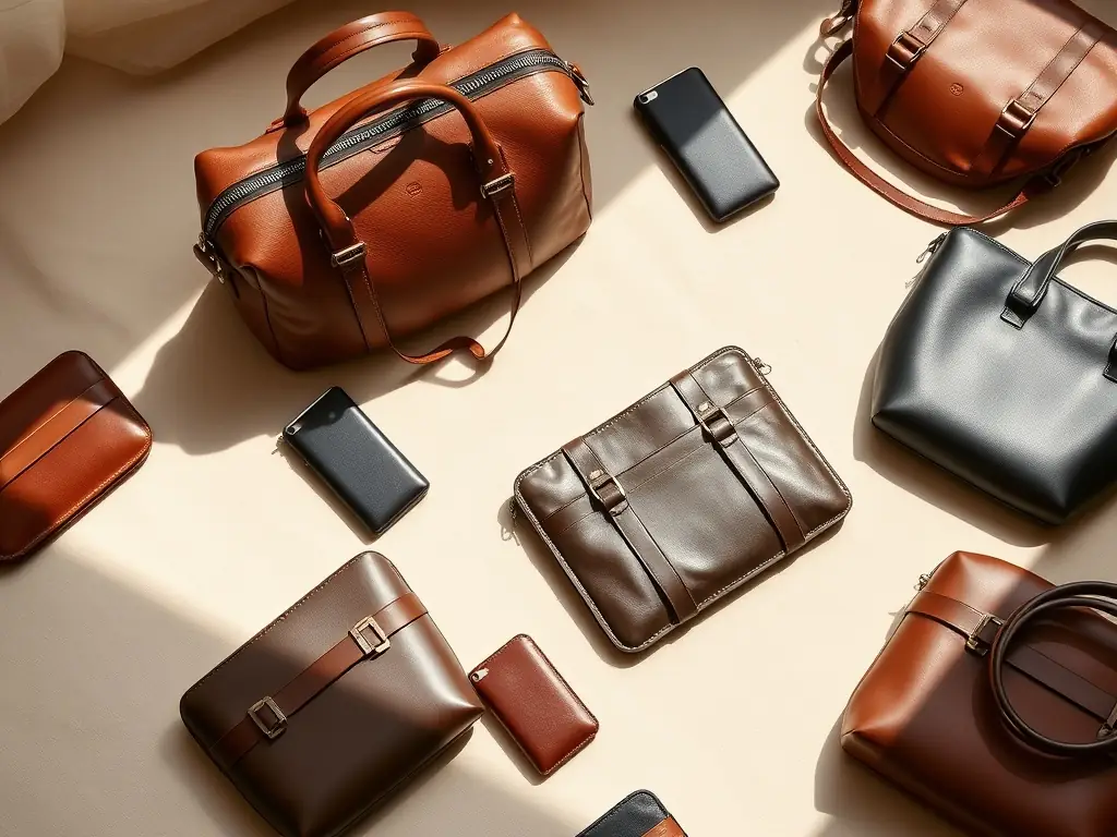 An image showcasing a variety of finished leather products created by workshop participants, including wallets, belts, and small accessories, highlighting the practical skills learned.